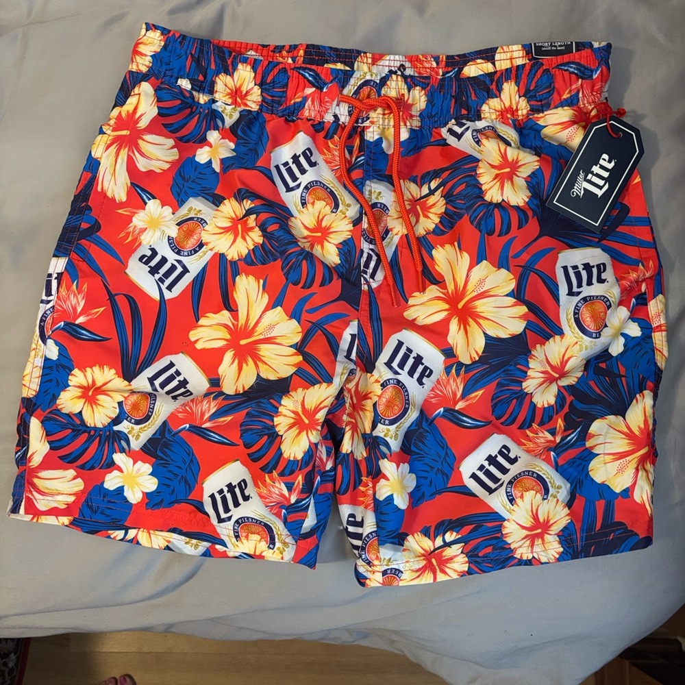 Floral Men's Swim Trunks - Red and Blue